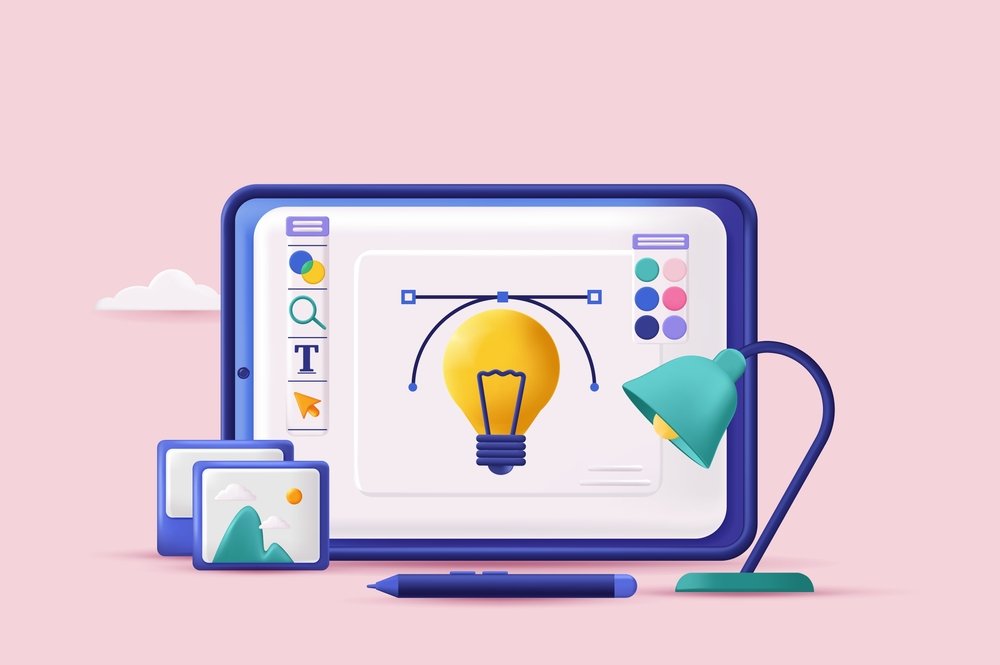 Web,Design,Concept,3d,Illustration.,Icon,Composition,With,Program,Interface